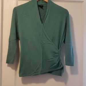 Ann Taylor Petite Aqua Faux Wrap Sweater